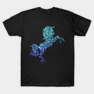 Dark Teal and Blue Ombre Faux Glitter Unicorn T-Shirt